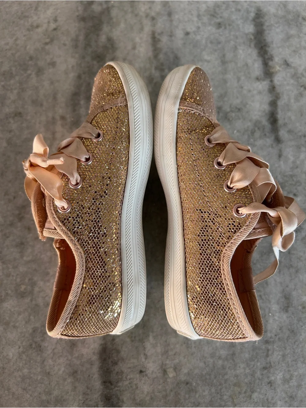 Keds Kids Pink Gold Glitter Ribbon Lace Sneakers Size 10